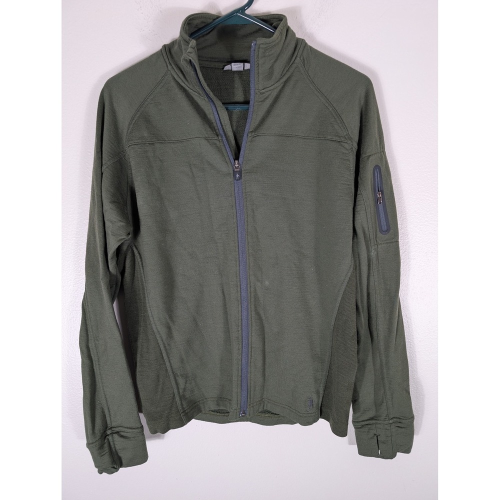 Smartwool Mens M Merino Wool Full Zip Jacket Olive Green Mock Neck